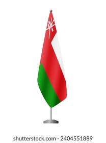 Bandera de Omán en el puesto de bandera para reuniones oficiales, fondo transparente, vector