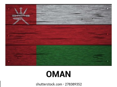 Oman flag on wood texture background - vector illustration