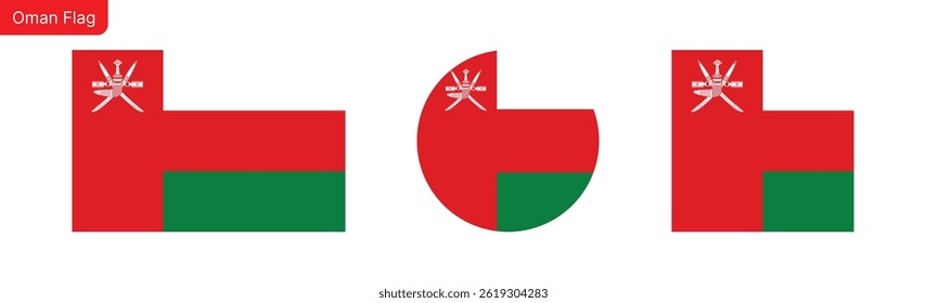  Vetor PNG da bandeira de Omã. Omã Quadrado e ícone redondo isolado no fundo PNG transparente. Ícone da bandeira de Omã
