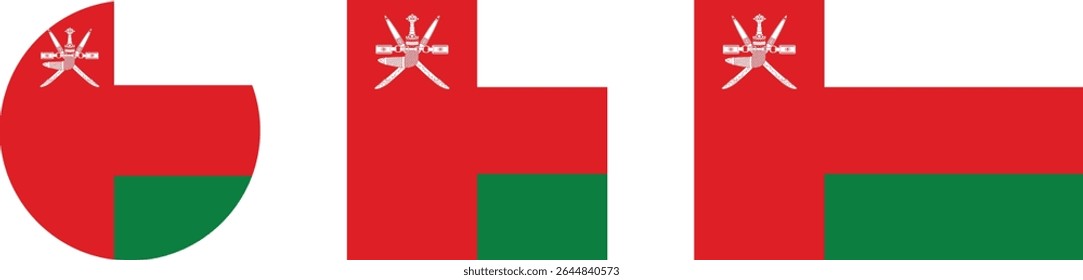Oman flag PNG vector. Oman square and round icon isolated on transparent PNG background. Oman flag icon.