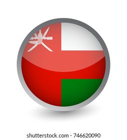 Oman Flag Round Glossy Icon. Vector illustration.