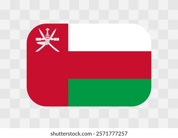 Oman flag - rounded rectangle colorful flag representing a country cultural identity and heritage. The essence of national pride and unity. Vector flag on transparent background.