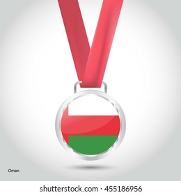 Oman Flag in Silver Medal. Vector Illustration. RIO Olympic Game silver Medal. Vector Illustration