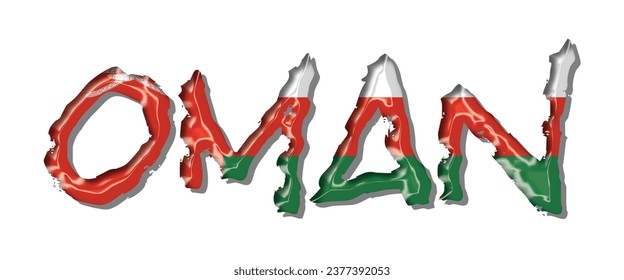 Fuente de texto de la bandera OMAN, fondo coloreado 3D OMAN, ilustración vectorial de la bandera OMAN