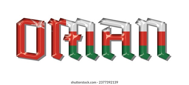OMAN flag text font, 3D OMAN colorful background, OMAN flag vector illustration