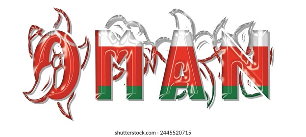 Oman flag text font, 3D Oman flag colorful background, Oman flag vector illustration