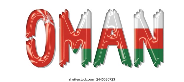Fuente del texto de la bandera de Omán, fondo colorido de la bandera de Omán 3D, Ilustración vectorial de la bandera de Omán