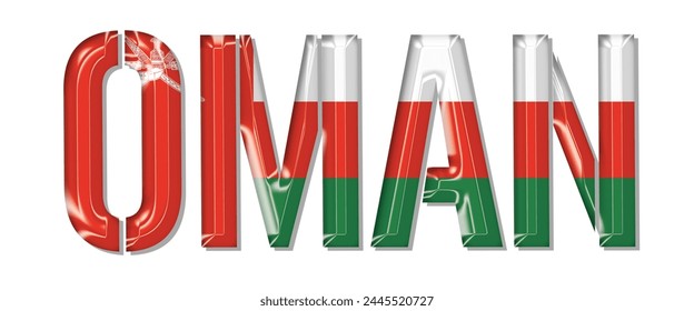 Fuente del texto de la bandera de Omán, fondo colorido de la bandera de Omán 3D, Ilustración vectorial de la bandera de Omán