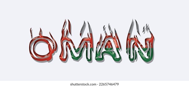 OMAN flag text font, symbol background, flag ribbon typography lettering logo label banner, 3D colorful background, vector illustration