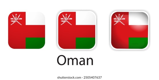 Oman flag vector icons set in the shape of rounded square