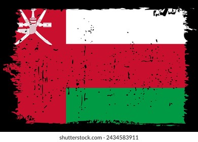 Oman flag - vector flag with stylish scratch effect and black grunge frame.