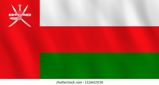 Oman flag with waving effect, official proportion.