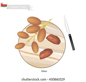Oman Fruit, Illustration of Dried Dates. The Most Popular Fruits of Arabian Oman.
