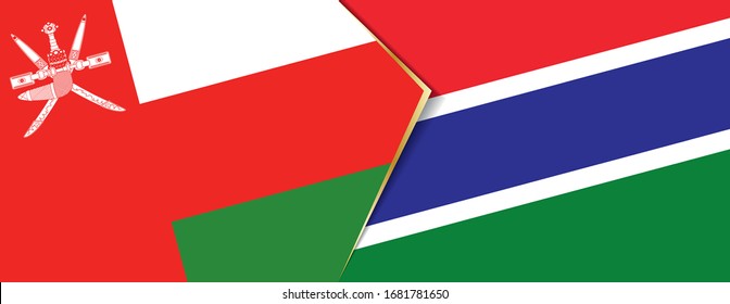 Oman und Gambia Flaggen, zwei Vektorillustrationen Flaggen Symbol für Beziehung oder Konfrontation.