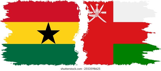 Oman and Ghana grunge flags connection, vector