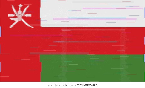 Vector Video de bandera de falla de Omán, distorsión dividida RGB, ilustración de marco abstracto digital