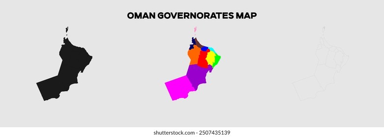 Oman Governorates Karte in Farben. EPS-Datei auch in selhoutte und skizzierte Form. Bearbeitbare EPS-Datei.