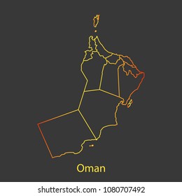 Oman gradient outline,stroke of map with administrative division. Modern line style vector illustration