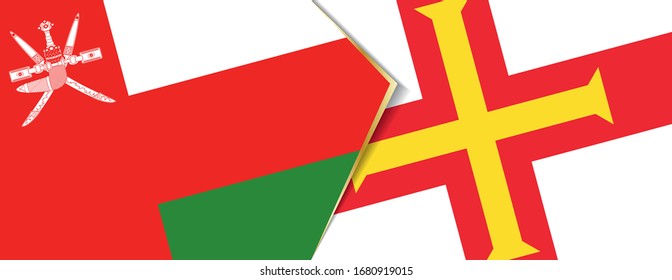 Oman and Guernsey flags, two vector flags symbol of relationship or confrontation.