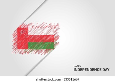 Oman Happy independence day scribble flag. Hand drawn Country flag on Gray crumbled paper. vintage background wallpaper vector illustration.