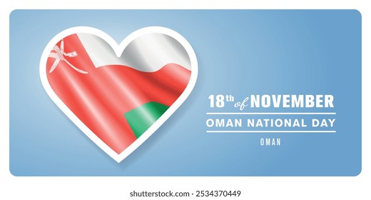 Oman happy national day greeting card, banner vector illustration. Omani holiday 18th of November design element with 3D flag