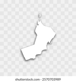 Oman high detailed vector representation of country silhouette. White color on transparent background with dropped shadow. For educational, decorative, or informational use.