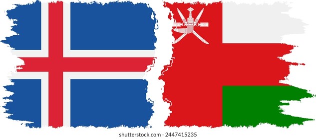 Oman and Iceland grunge flags connection, vector