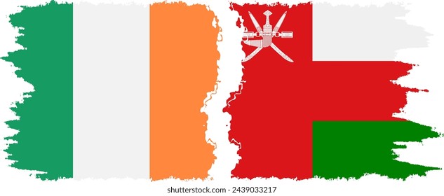 Oman and Ireland grunge flags connection, vector