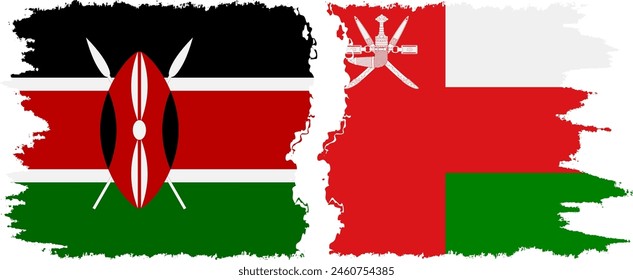 Oman and Kenya grunge flags connection, vector