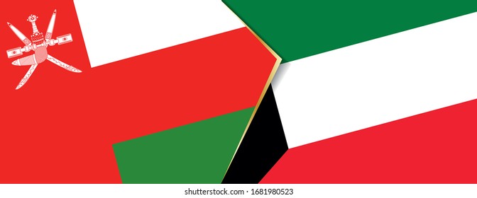 Oman and Kuwait flags, two vector flags symbol of relationship or confrontation.