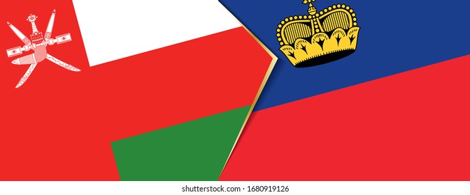 Oman and Liechtenstein flags, two vector flags symbol of relationship or confrontation.