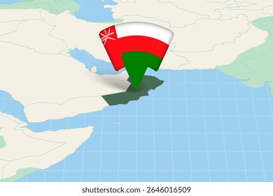 Oman Location Highlighted on Asian Map with Flag Icon. Detailed Vector Design.