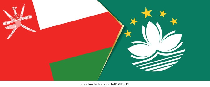 Oman and Macau flags, two vector flags symbol of relationship or confrontation.