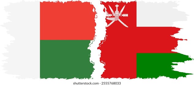 Oman and Madagascar grunge flags connection, vector