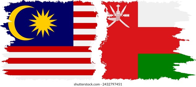 Omán y Malasia grunge banderas de conexión, vector