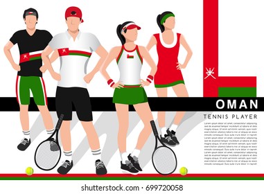 Oman : Male and Female Tennis Players in National Outfits : Vector Illustration