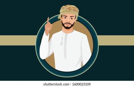 Oman man Portrait vector illustration. 