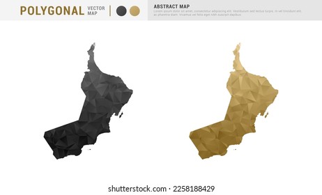 Oman map of abstract gold and black vector polygon set couple.