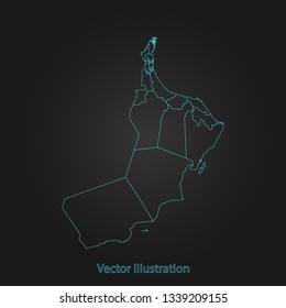 Oman map - Abstract mash line and point scales on dark background with Oman. flat design style, clean and modern. Vector Illustration eps10