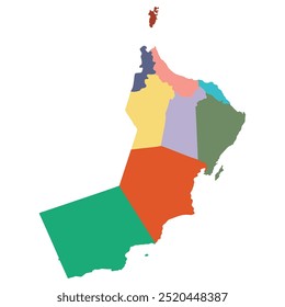 Oman map. Map of Oman in administrative provinces in multicolor