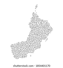 Oman map from black pattern of the maze grid. Vector illustration.