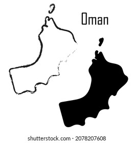 Oman map black and white vector illustration. map black and white vector illustration.