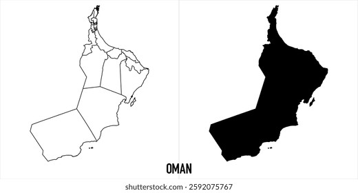 oman Map - black World Map International vector template with High detailed isolated on white background - Vector