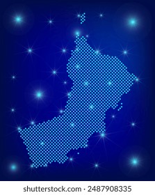 Oman map in blue. Dotted map. Dots  Sultanate of Oman map with spotlights on dark blue background.  Global social network.  Blue futuristic background with Dotted map . EPS10