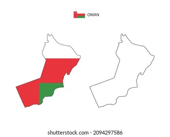 El vector de la ciudad del mapa de Omán dividido por el estilo de simplicidad del contorno. Tiene 2 versiones, versión de línea delgada negra y color de la versión de bandera de país. Ambos mapas estaban en el fondo blanco.