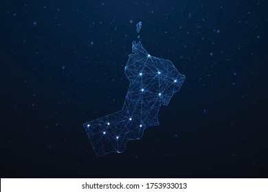Oman Map Connection. Abstract Digital Technology 3D Mesh Polygonal Network Line, Design Sphere, Dot and Structure on Dark Background. Vector Illustration EPS10.