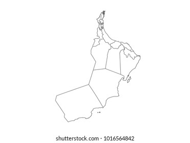 oman map with country borders, thin black outline on white background. High detailed vector map with counties/regions/states - oman. contour, shape, outline, on white.