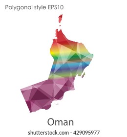 Oman map in geometric polygonal style.Abstract Oman map with triangle.Mosaic of Oman map background.
