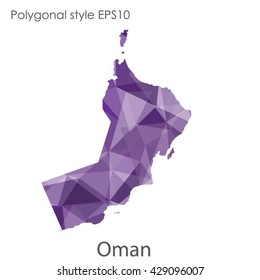 Oman map in geometric polygonal style.Abstract Oman map with triangle.Mosaic of Oman map background.