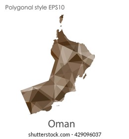 Oman map in geometric polygonal style.Abstract Oman map with triangle.Mosaic of Oman map background.